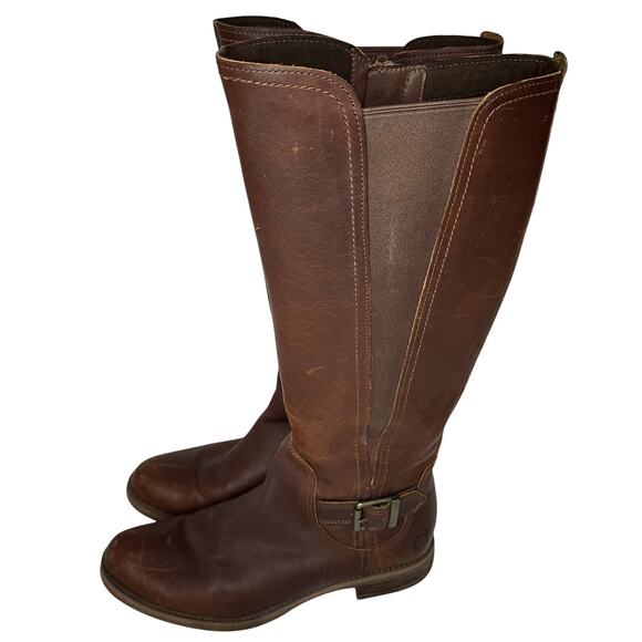 Timberland Brown Leather Knee High Riding Boots Women’s 9 Side Zip Round Toe - Picture 1 of 8